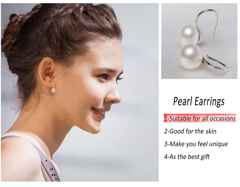 PEARLADA 925 Sterling Silver Hoop Handpicked AAA+ Quality 7.5-8mm White Freshwater Cultured Pearl Dangle Drop Earrings Jewelry for Women - Image 4