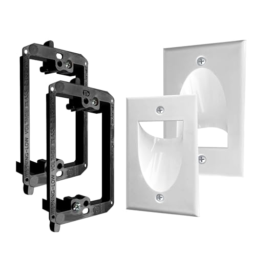 Best Mounts 2 Pack Wall Plate Cable Pass Through with Bracket - In Wall Cable Management Kit - Recessed Cable Wall Plate Pair with Single Gang Low Voltage Mounting Bracket - Decorator Cover for Low Voltage Cables - Image 1