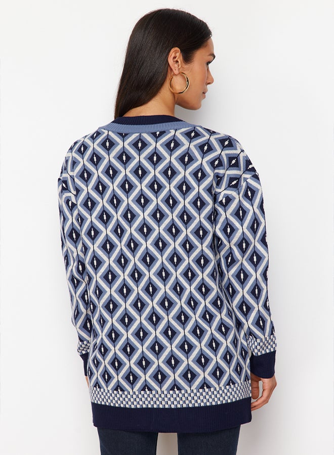 trendyol Navy Blue Jacquard Button Detailed Knitwear Cardigan TCTAW22TH0013 - Image 5