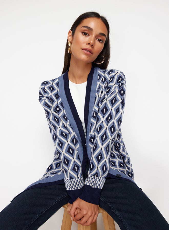 trendyol Navy Blue Jacquard Button Detailed Knitwear Cardigan TCTAW22TH0013 - Image 2