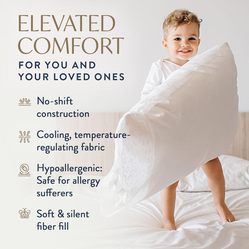 Digital Decor 100% Cotton Luxury Hotel Pillows Standard Size Set of 2, Cooling Down Alternative Bed Pillows for Sleeping, Hypoallergenic Soft Pillows for Side & Back Sleepers, Made in USA, 26" x 20" - Image 4