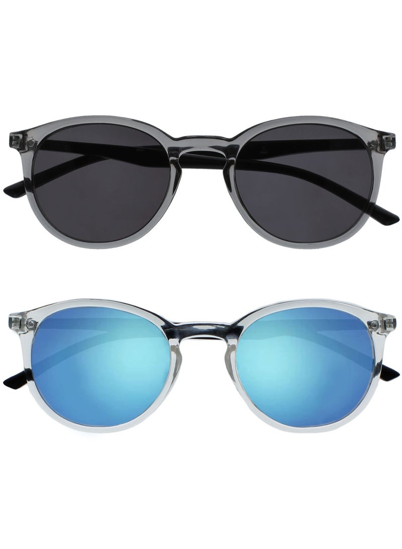 OPULIZE نظارات قراءة MET للنساء والرجال - عبوة قيمة 2 - إطار دائري نحيف - عدسات ملونة حماية UV400 - مفصلات زنبركية - رمادي شفاف +2.50 - Image 1