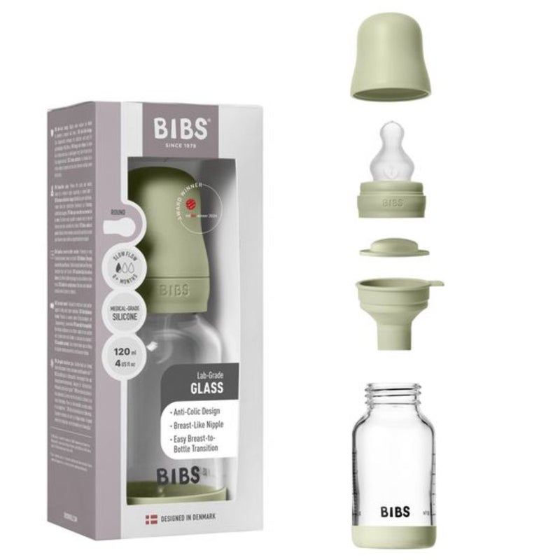 BIBS Glass رضّاعة دائري سيليكون - 1 pack 120 مل Slow Flow Sage