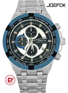 JoeFox Mens Big Face Watch Stainless Steel Waterproof Date Quartz Watch Fashion Business Wrist Watch for Men Fashion Watch Silver Blue  - Image 1