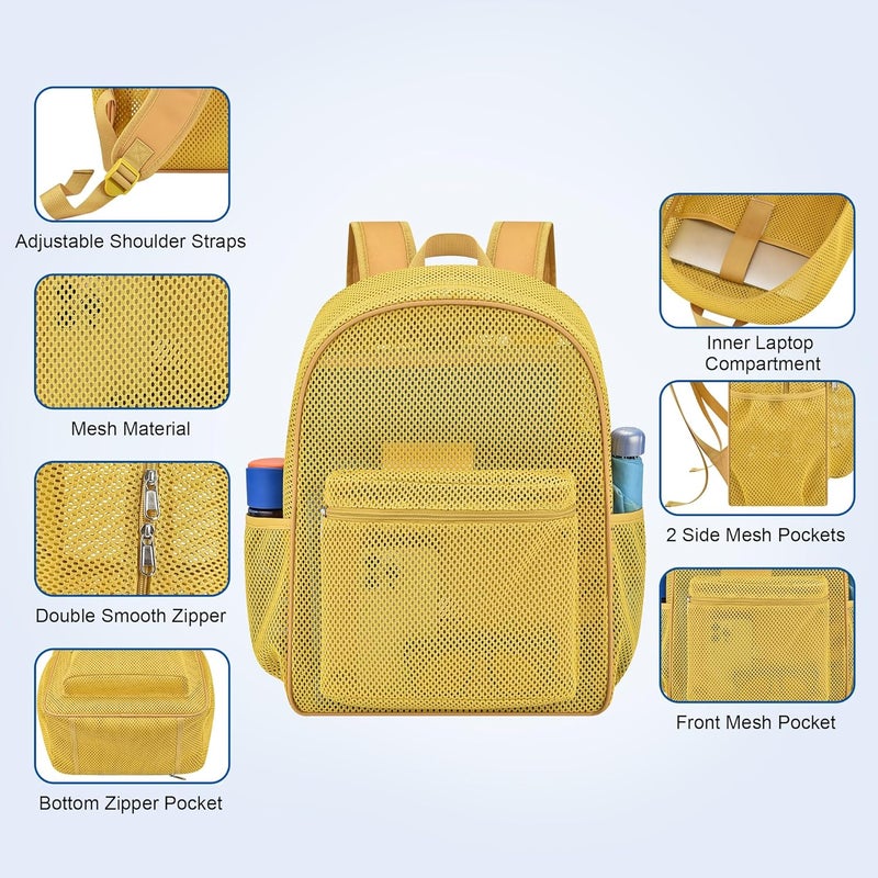 USPECLARE Heavy Mesh Backpack with Rain Cover,See Through Mesh Backpack for School,Beach,Gym,Swimming Equipment,Outdoor Sports - Image 3