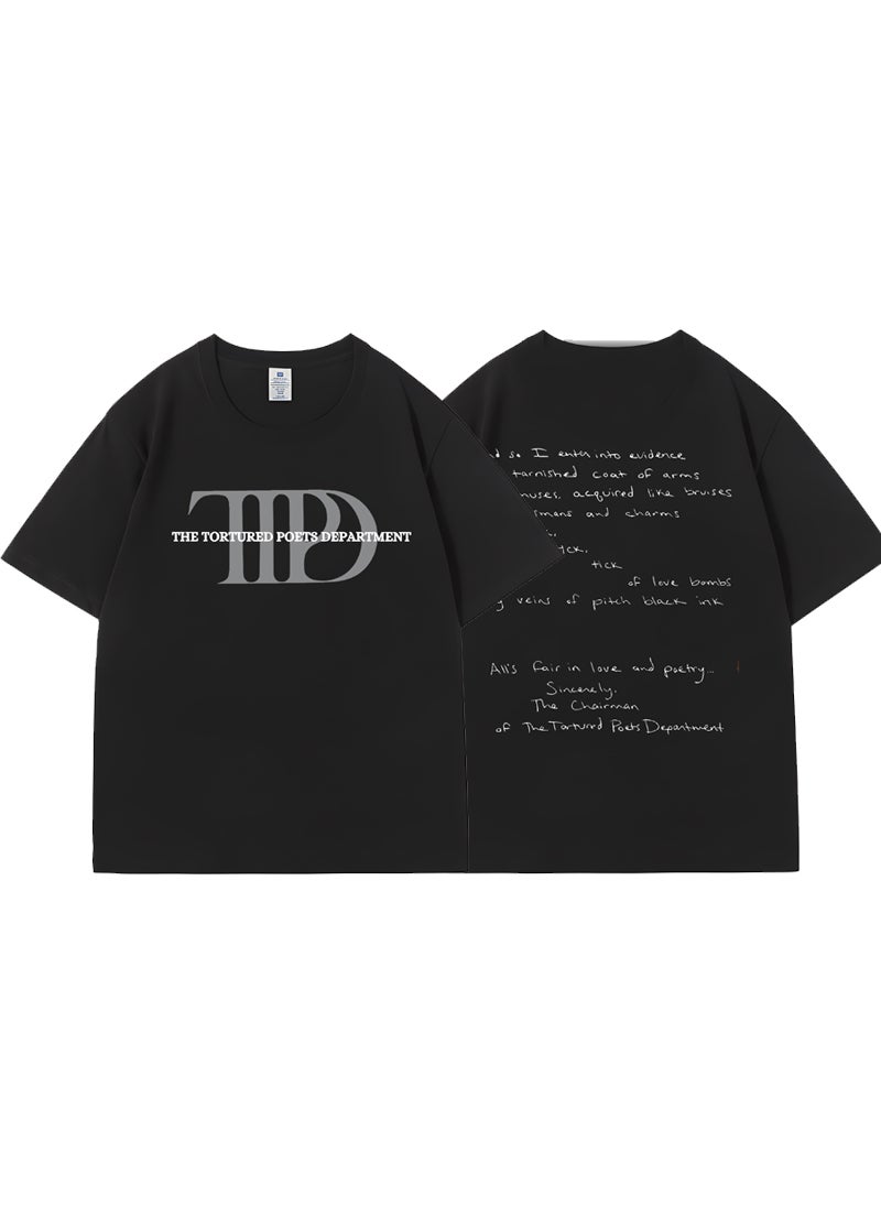 Generic - Taylor Swift Tshirt Tour Merchandise Eras Tour Short Sleeve round Neck Loose Fit Youthful Wool Blend Casual Abstract Pattern Tshirt TTPD 2 black - Image 1