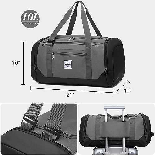 Laripwit Gym Bags for Men, 40L Medium Sports Travel Duffel Bag with Shoe Compartment & Wet Pocket Lightweight Gym Duffle Bag Backpack Multipurpose Weekender Overnight Backpack for Women, Gray - Image 5