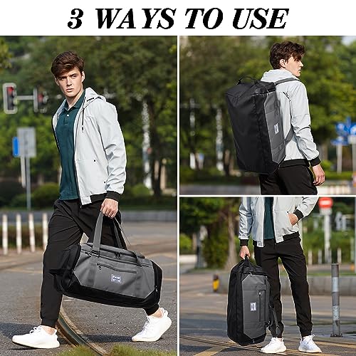 Laripwit Gym Bags for Men, 40L Medium Sports Travel Duffel Bag with Shoe Compartment & Wet Pocket Lightweight Gym Duffle Bag Backpack Multipurpose Weekender Overnight Backpack for Women, Gray - Image 3