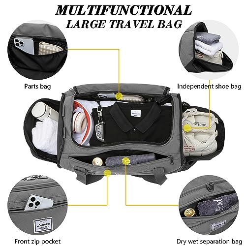 Laripwit Gym Bags for Men, 40L Medium Sports Travel Duffel Bag with Shoe Compartment & Wet Pocket Lightweight Gym Duffle Bag Backpack Multipurpose Weekender Overnight Backpack for Women, Gray - Image 4