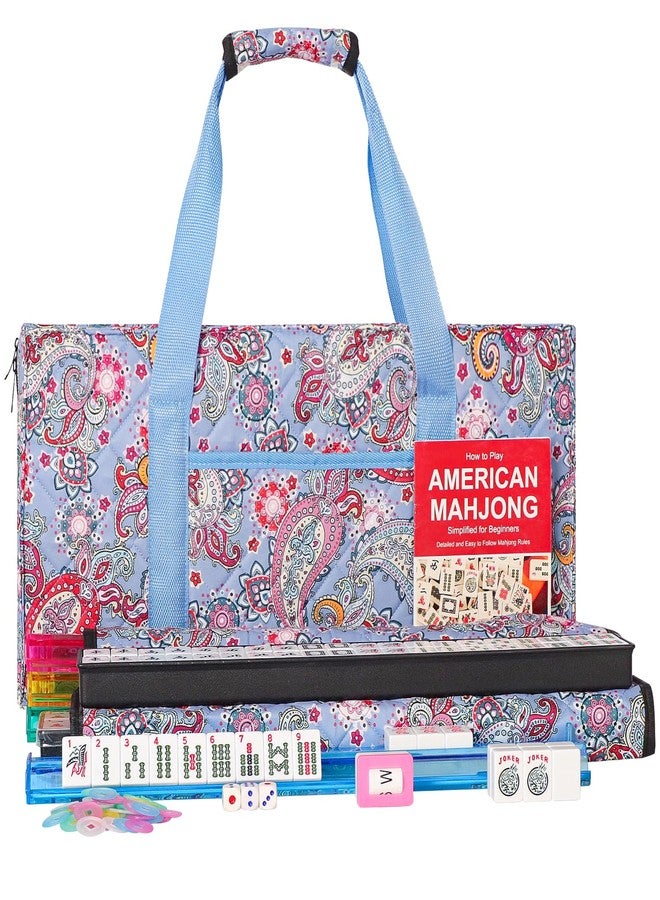 ZGME American Mahjong Set,166 White Tiles with Printed Rectangular Bag and Accessories,4 All-in-One Mahjong Racks with Pushers,Complete Western Mahjong Set - Image 1
