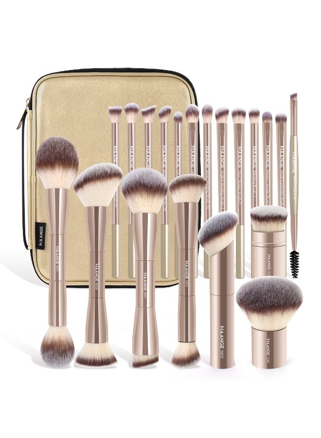 MAANGE 21Pcs Professional Makeup Brushes with Storage Case, Premium Synthetic Face Foundation Powder Blush Eyeshadow Blending Eye Brush Set Travel Makeup Brushes Set(Gold) - Image 1
