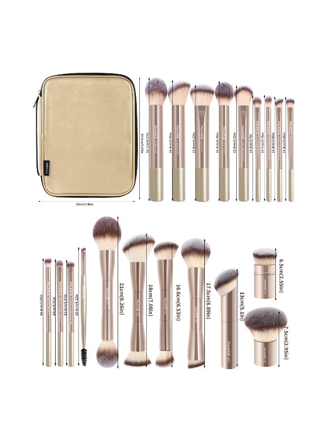 MAANGE 21Pcs Professional Makeup Brushes with Storage Case, Premium Synthetic Face Foundation Powder Blush Eyeshadow Blending Eye Brush Set Travel Makeup Brushes Set(Gold) - Image 5