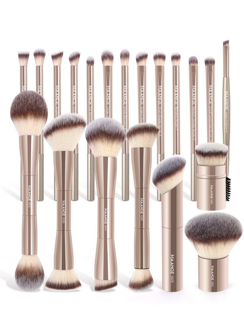 MAANGE 21Pcs Professional Makeup Brushes with Storage Case, Premium Synthetic Face Foundation Powder Blush Eyeshadow Blending Eye Brush Set Travel Makeup Brushes Set(Gold) - Image 2