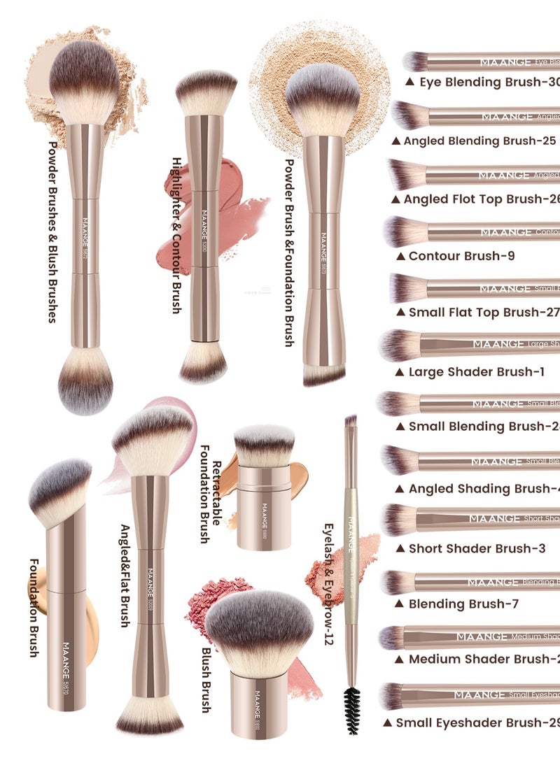 MAANGE 21Pcs Professional Makeup Brushes with Storage Case, Premium Synthetic Face Foundation Powder Blush Eyeshadow Blending Eye Brush Set Travel Makeup Brushes Set(Gold) - Image 4