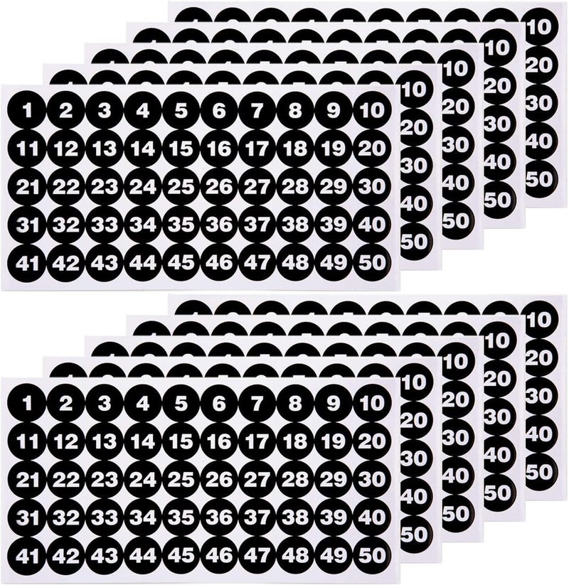 KASTWAVE Number Stickers, Consecutive Number Stickers (1-50) 2.54Cm Number Labels Waterproof Self-Adhesive Universal Label For Indoor Outdoor Daily Storage Uses (10 Sheets) - Image 1