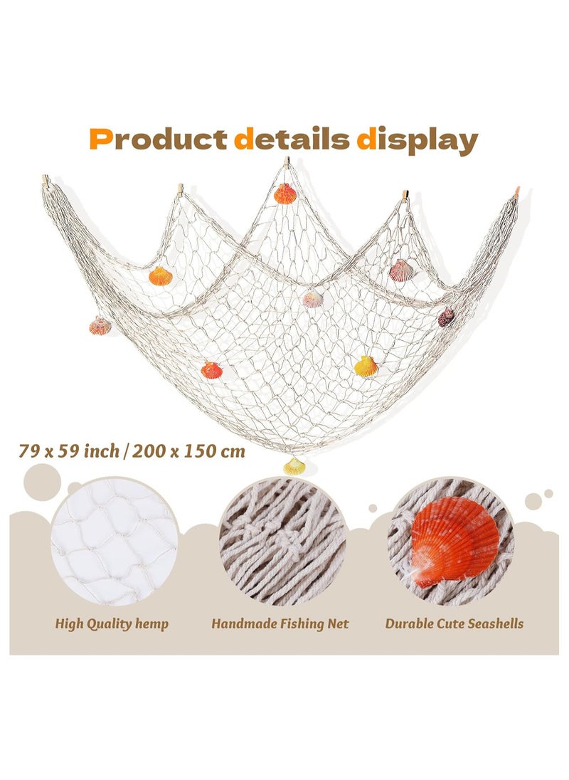 Generic - 2m x 1.5m Fishing Net Decoration, Marine Wall Door Hanging Decoration Net Nautical Fish Net with Sea Shells Home Decoration Netting for Wall Frame Photo Home Bedroom Bar Beach Party - Image 1
