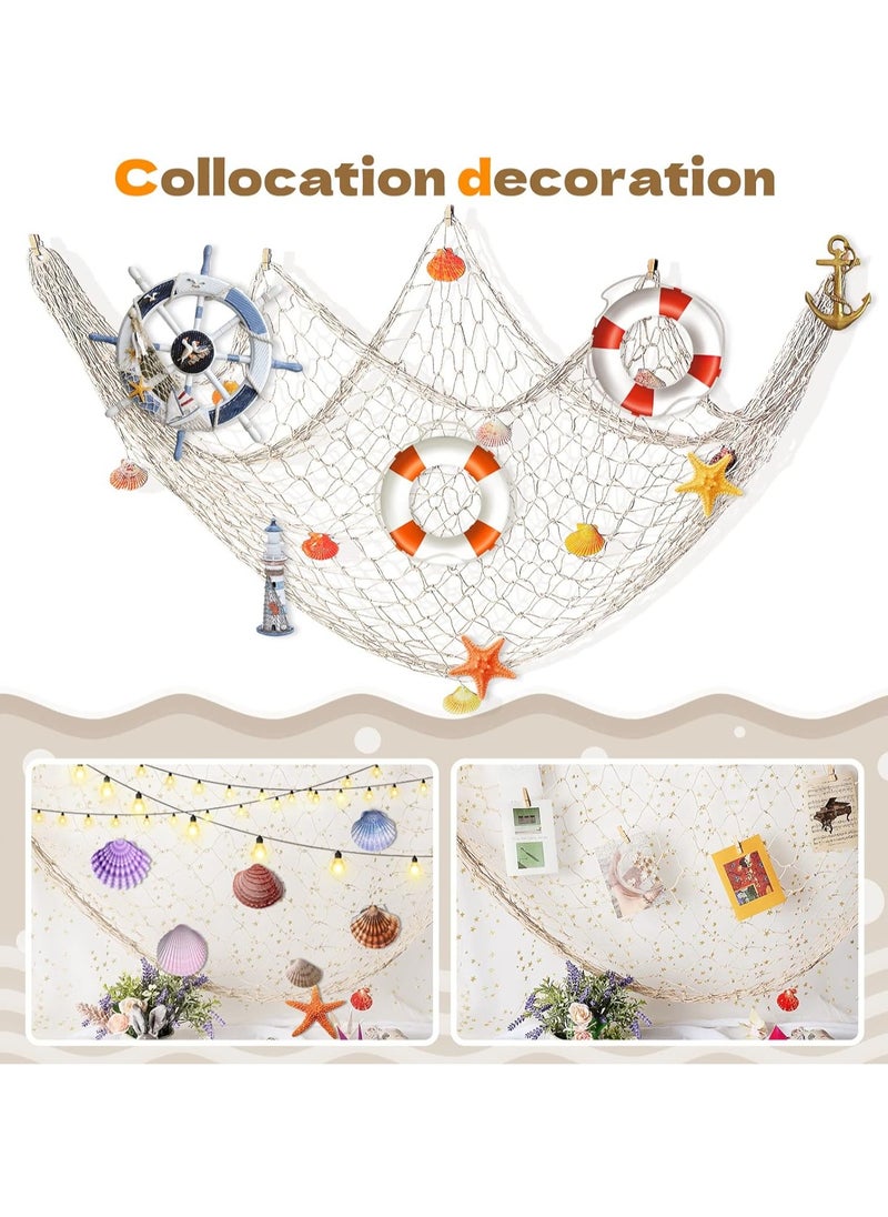 Generic - 2m x 1.5m Fishing Net Decoration, Marine Wall Door Hanging Decoration Net Nautical Fish Net with Sea Shells Home Decoration Netting for Wall Frame Photo Home Bedroom Bar Beach Party - Image 1