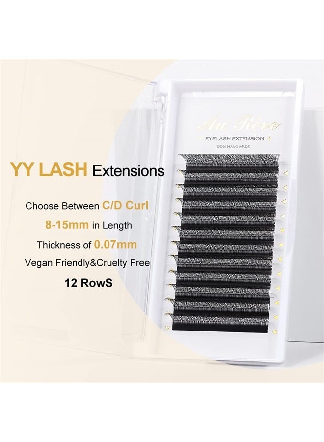 AuReve Y Lashes Extensions YY Lash Extensions D Curl 0.07mm 14mm Mix Tray Y Shape 4D Volume Premade Fan Lashes Matte Black Easy Fans Lashes Professional Use YY Lash (YY-0.07-D, 14mm) - Image 2
