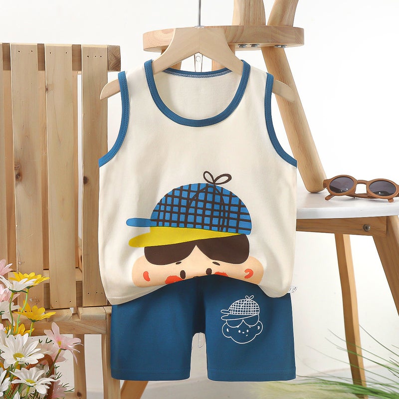 Kids Cotton Vest Set Summer 2024 E27-Hat Boy 