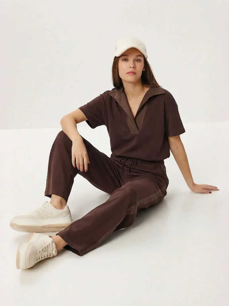 السعادة في إسطنبول ISTANBUL Polo Collar Blouse & Mid Waist Wide Leg Pants Two-Piece Set