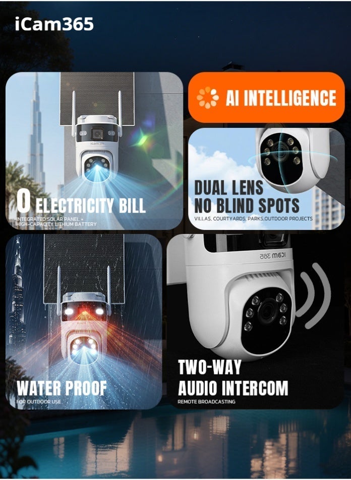 ICAM 365 4G Solar Security Camera with SIM Card Trial Pack, Dual Lens 4MP+4MP 2K AOV PTZ CCTV, 10400mAh Battery, AI Human Detection, Night Vision for Farm Construction Site Outdoor - Image 2