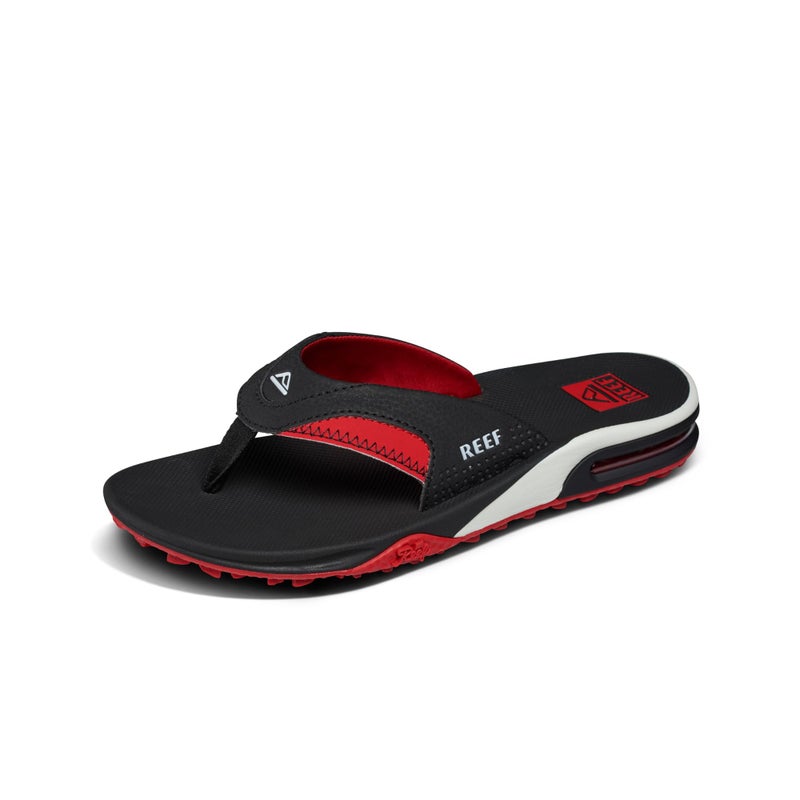Reef Fanning Pregame Mens Bottle Opener Flip Flop, Arch Support, Durable Outsole, Water Friendly, Black/Red, 11 - Image 1