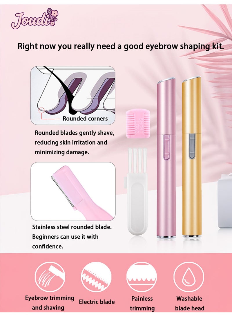 Electric Eyebrow Trimmer with Rounded Blade & Dual Comb - USB Rechargeable Waterproof Facial Grooming Kit for Precise Shaping (Gold Rose) - Image 3