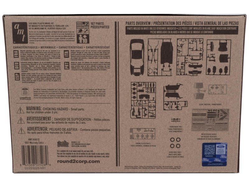 AMT 1997 Ford Mustang Cobra 1:25 Scale Model Kit â€“ Authentic V-8 Engine Detail, 90+ Parts, Functional Hood & Scoops, Rear Spoiler, Pad-Printed Goodyear Tires â€“ Skill Level 2 â€“ Paint & Glue Required - Image 4