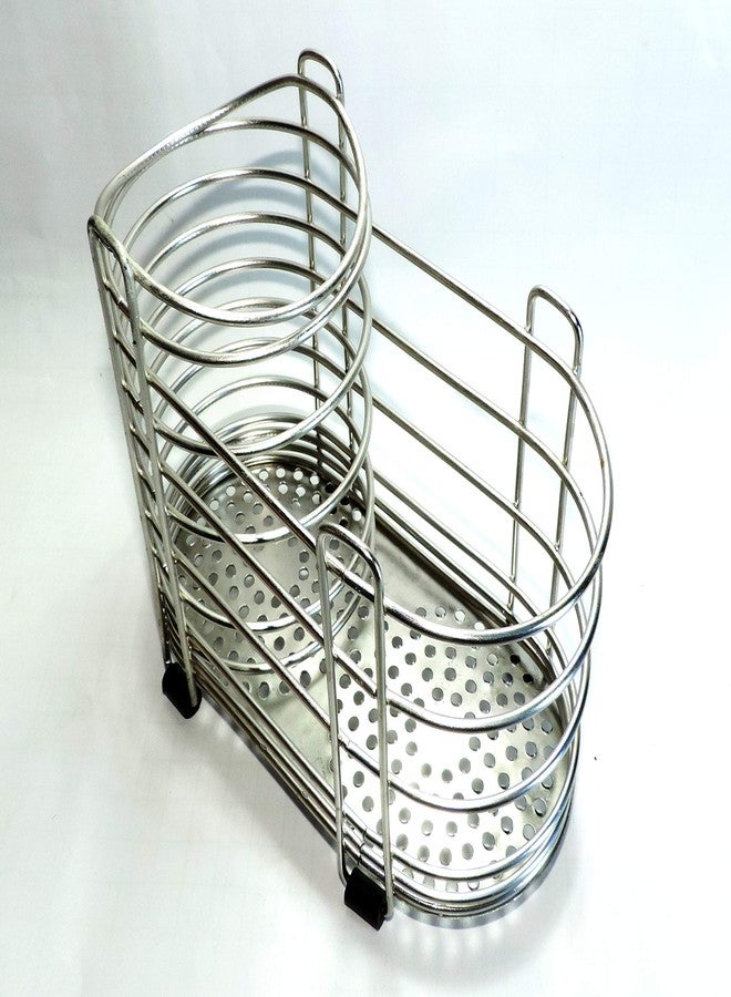 Epraiser Stainless Steel Chrome Plated Oval Shaped Double Cutlery Stand or SS Wire Cutlery Holder - Image 2
