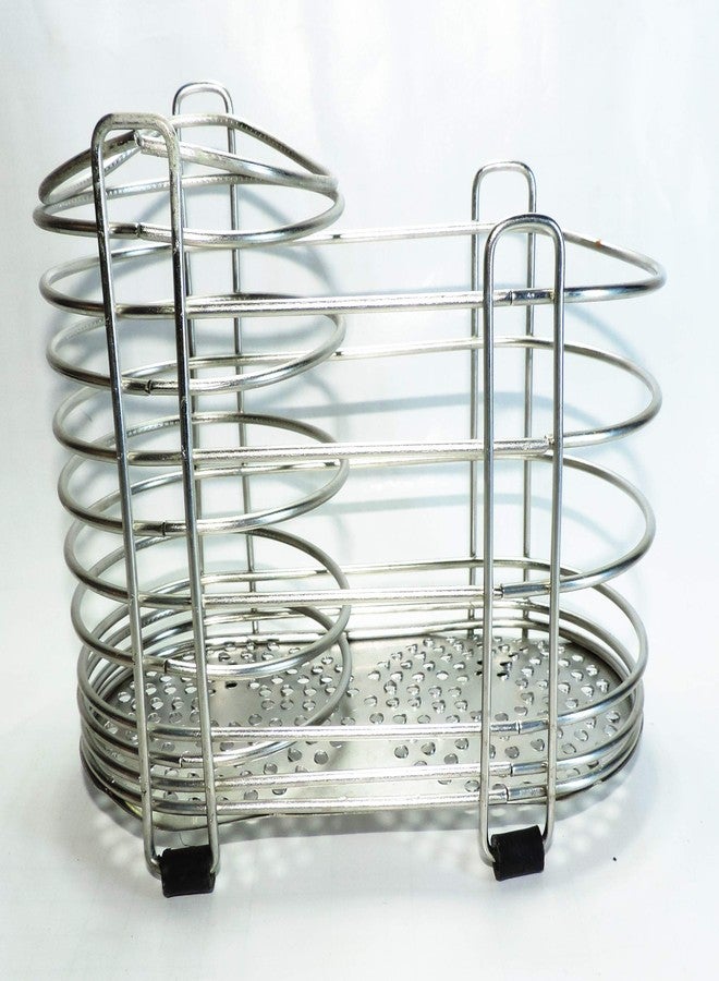 Epraiser Stainless Steel Chrome Plated Oval Shaped Double Cutlery Stand or SS Wire Cutlery Holder - Image 1