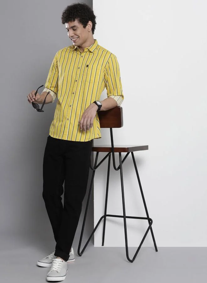 The Indian Garage Co Men Regular Fit Striped Full Sleeves Cutaway Collar Casual Shirt