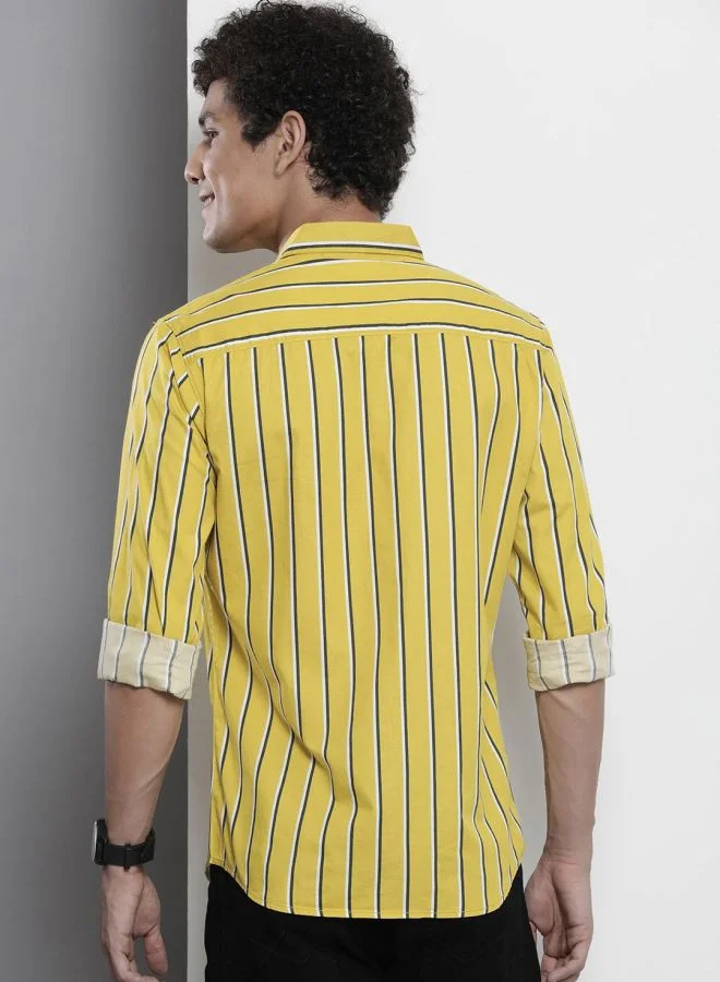 The Indian Garage Co Men Regular Fit Striped Full Sleeves Cutaway Collar Casual Shirt