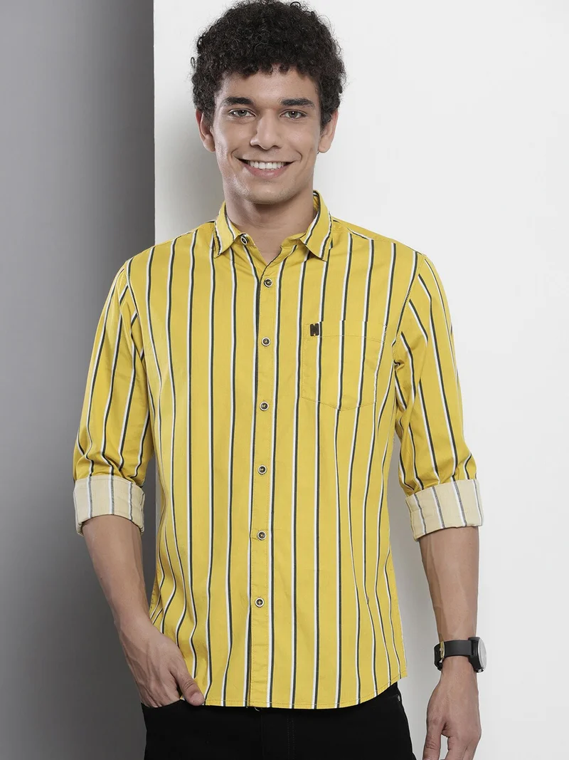 The Indian Garage Co Men Regular Fit Striped Full Sleeves Cutaway Collar Casual Shirt