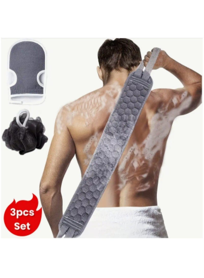 BOLREUS 3-Piece Bath Exfoliating Set for Women & Men – Loofah Sponge, Bath Glove & Back Scrubber Towel – Soft & Gentle, Formaldehyde-Free, Ideal for Home Bathroom Use - Image 1