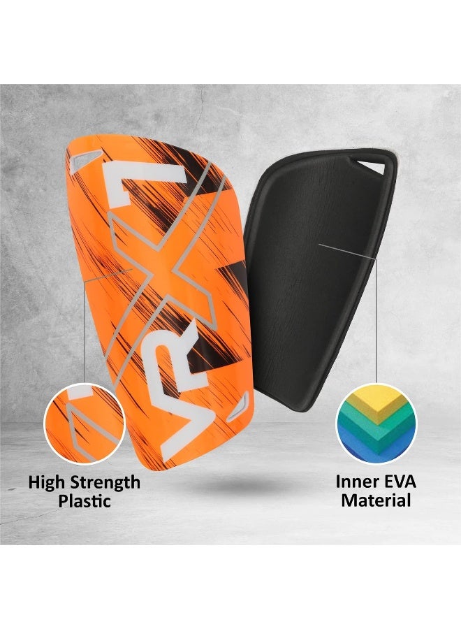 Vector X VRX7 Football Shin Guard with Socks Combo – Protective Gear for Youth & Adult Training & Matches, Medium Size, High Durability, Orange-Black - Image 2