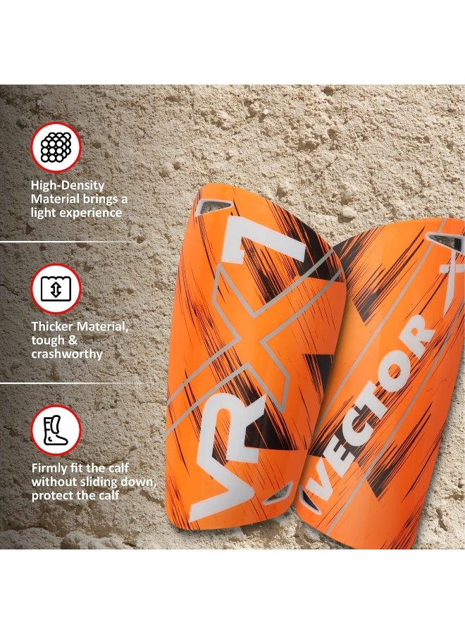 Vector X VRX7 Football Shin Guard with Socks Combo – Protective Gear for Youth & Adult Training & Matches, Medium Size, High Durability, Orange-Black - Image 4
