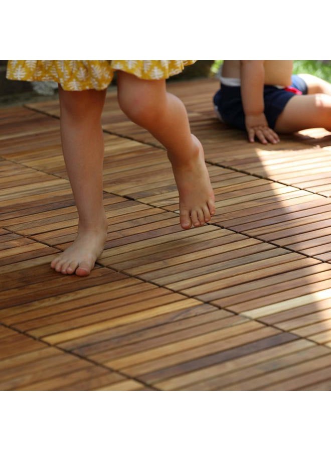 Bare Decor EZ-Floor Interlocking Flooring Tiles in Solid Teak Wood Oiled Finish (Set of 10), Long 9 Slat - Image 4