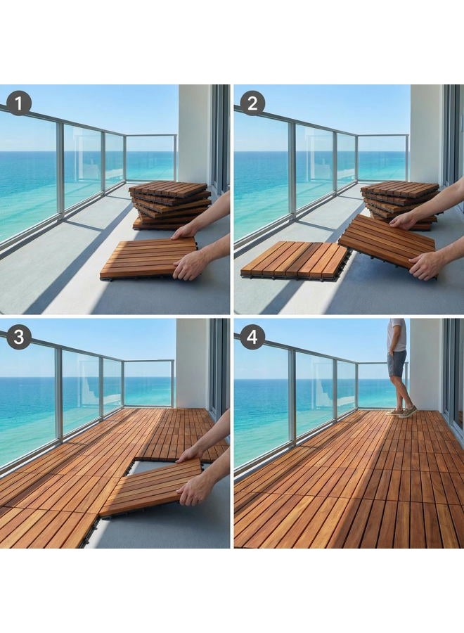 Bare Decor EZ-Floor Interlocking Flooring Tiles in Solid Teak Wood Oiled Finish (Set of 10), Long 9 Slat - Image 2