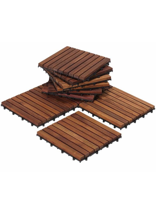 Bare Decor EZ-Floor Interlocking Flooring Tiles in Solid Teak Wood Oiled Finish (Set of 10), Long 9 Slat - Image 1