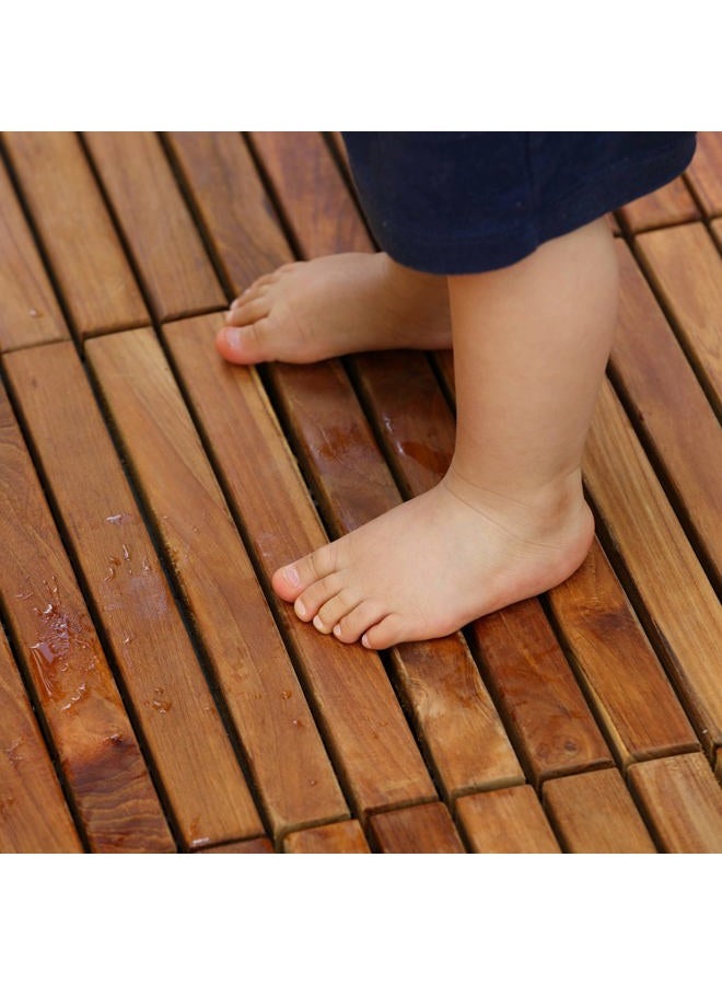 Bare Decor EZ-Floor Interlocking Flooring Tiles in Solid Teak Wood Oiled Finish (Set of 10), Long 9 Slat - Image 3