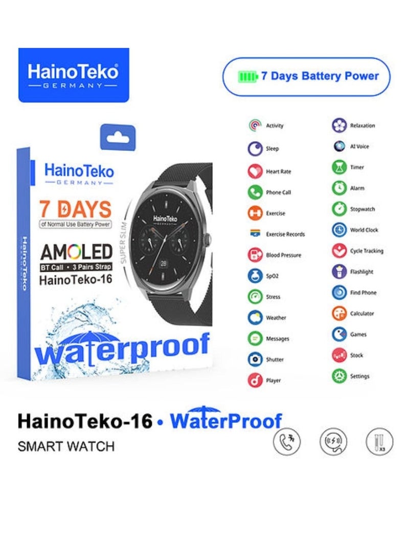Haino Teko Haino-Teko16 Ultra-Slim Waterproof Smartwatch with Full AMOLED Display 3 Straps Wireless Charging and Up to 7 Days of Battery Life in Normal Use - Image 3