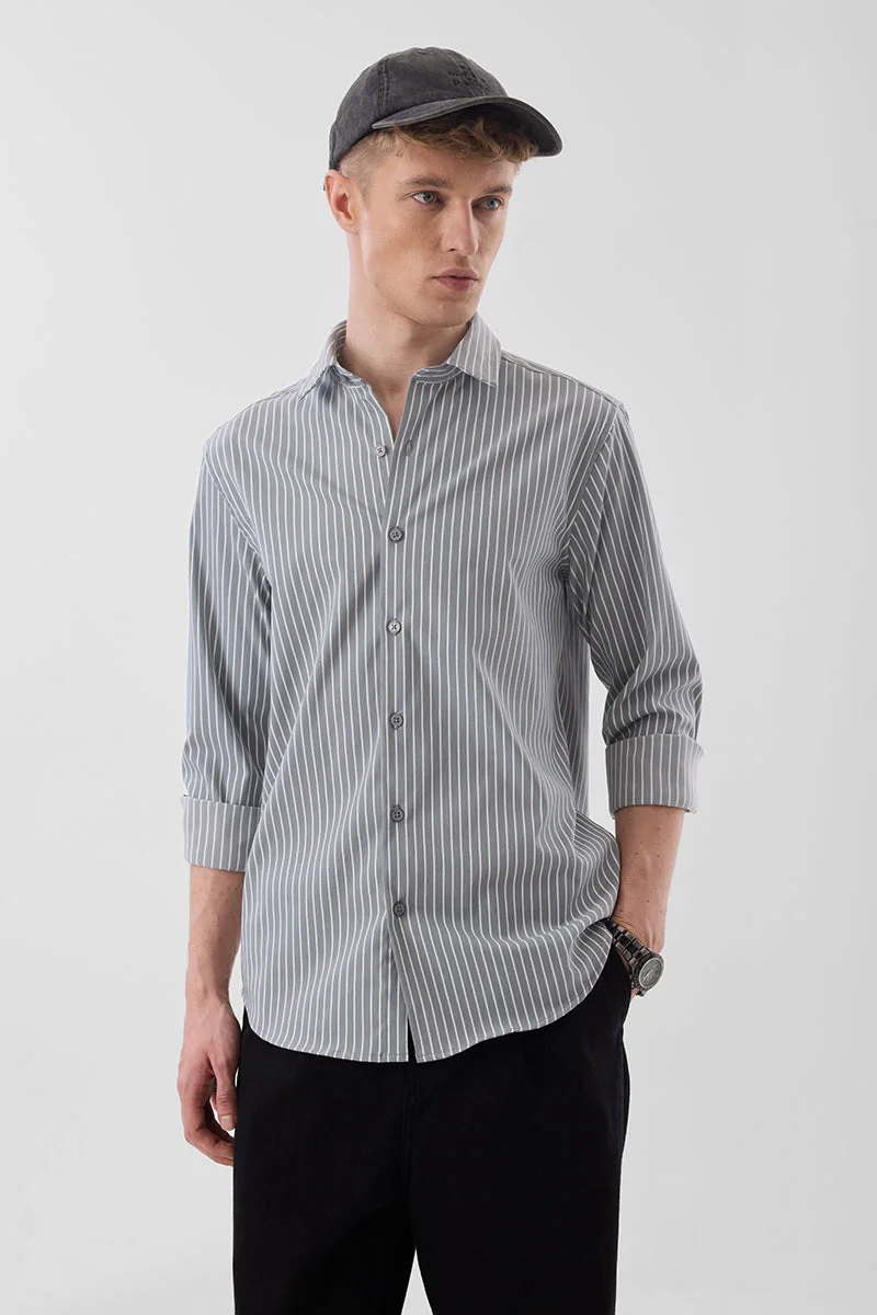 SNITCH Grey Striped Long Sleeve Slim Fit Formal Luxe Shirt