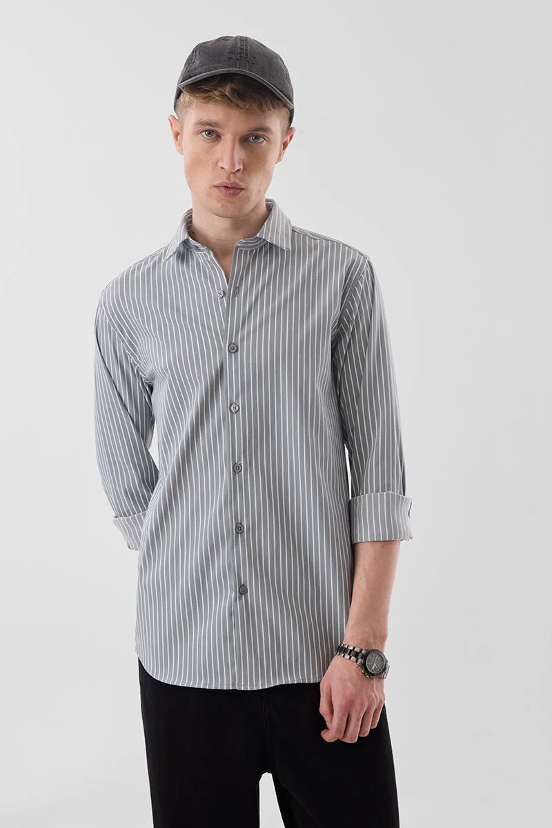 SNITCH Grey Striped Long Sleeve Slim Fit Formal Luxe Shirt