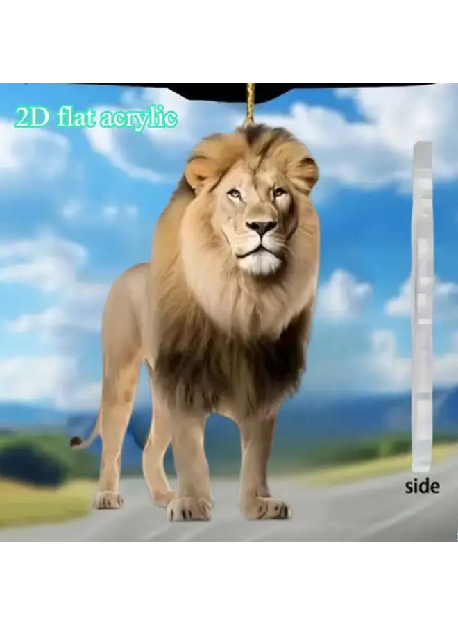 2D Flat Domineering Lion Car Pendant 1pc Multipurpose Interior Rearview Mirror Bag Keychain Accessory Office Home Decoration Perfect Gift For Relatives Friends Graduation Gift - Image 1
