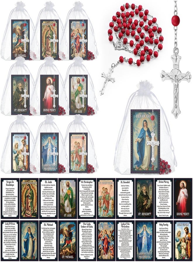 Sayglossy 30 Pack Catholic Religious Gifts Set Catholic Prayer Card Saints Prayer Bead Necklace Rosary Beads Necklace First Communion Baptism Gifts, Bead, wood, paper - Image 1
