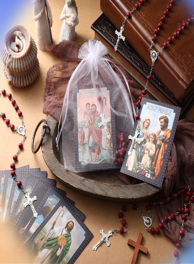 Sayglossy 30 Pack Catholic Religious Gifts Set Catholic Prayer Card Saints Prayer Bead Necklace Rosary Beads Necklace First Communion Baptism Gifts, Bead, wood, paper - Image 4