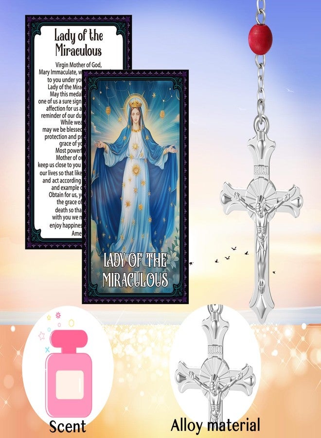 Sayglossy 30 Pack Catholic Religious Gifts Set Catholic Prayer Card Saints Prayer Bead Necklace Rosary Beads Necklace First Communion Baptism Gifts, Bead, wood, paper - Image 5