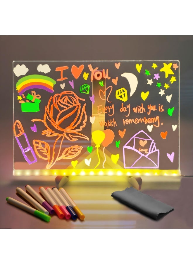 لوحة ملاحظات LED ملونة، لوحة رسائل أكريليك مضيئة، لوحة أكريليك مضيئة قابلة للمسح الجاف مع ضوء، لوحة LED قابلة للكتابة، لوحة كتابة LED، لوحة رسم LED (كبيرة/11.8 × 7.9 بوصة) - Image 2