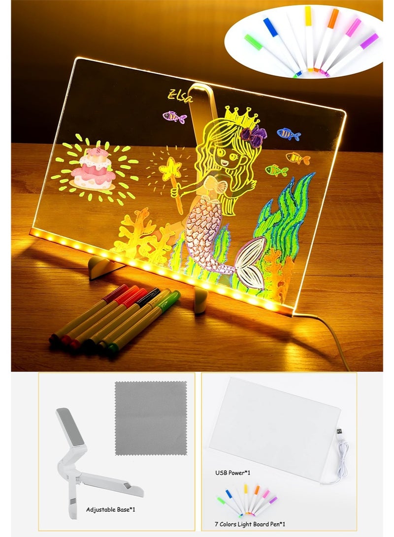 لوحة ملاحظات LED ملونة، لوحة رسائل أكريليك مضيئة، لوحة أكريليك مضيئة قابلة للمسح الجاف مع ضوء، لوحة LED قابلة للكتابة، لوحة كتابة LED، لوحة رسم LED (كبيرة/11.8 × 7.9 بوصة) - Image 1