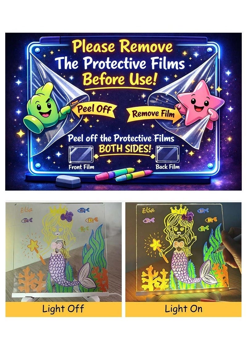 Colorful LED Note Board, Luminous Acrylic Message Board, Luminous Acrylic Dry Erase Board with Light, Writable LED Board, LED Writing Board, LED Drawing Board (Large/11.8 * 7.9 Inch) - Image 2